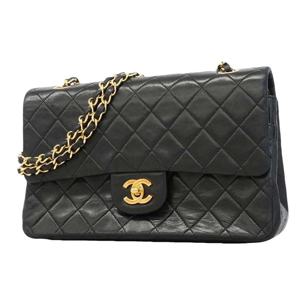 Chanel Matelassé Shoulder Bag, Double Flap, Chain, Lambskin, Black, Women's